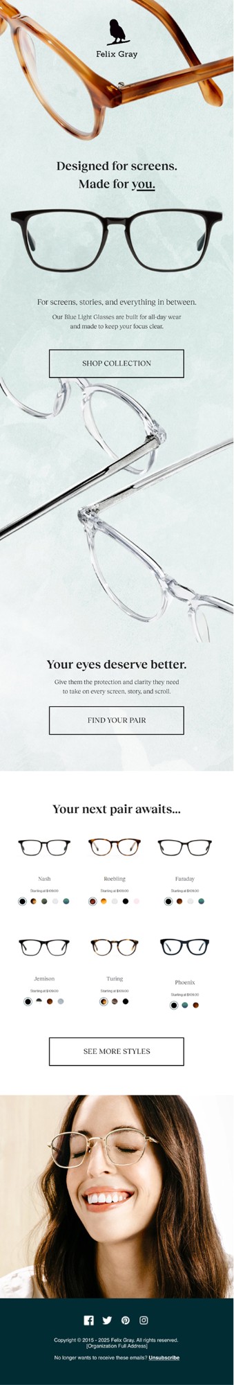 Felix Gray collection campaign designed by Myria
