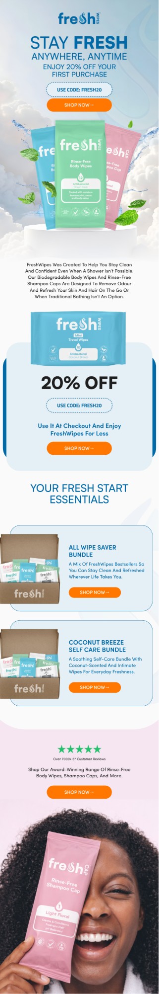 FreshWipes welcome email designed by Myria