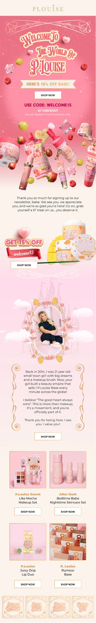 P.Louise welcome email designed by Myria